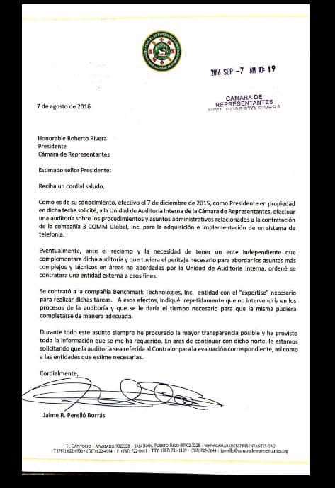 Carta de Jaime Perelló