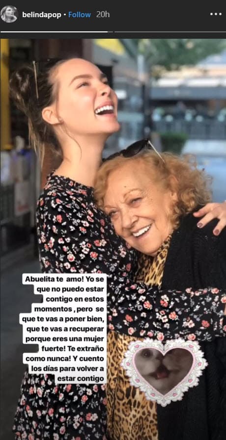 Debido al gran amor que siente por ella, compartió un par de fotografías con mensajes de pronta recuperación, al poco tiempo del accidente: "¡Abuelita te amo! Yo sé que no puedo estar contigo en estos momentos, pero sé que te vas a poner bien, que te vas a recuperar porque eres una mujer fuerte. ¡Te extraño como nunca! Y cuento los días para volver a estar contigo".
<br>