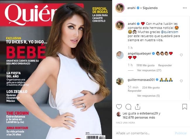 "¡Con mucha ilusión les comparto esta hermosa noticia! Muchas gracias a (la revista) Quién por este recuerdo que quedará para siempre en nuestra vida", 
<b><a href="https://www.instagram.com/p/B4LFb8bnH_i/" target="_blank">escribió</a></b> Anahí.