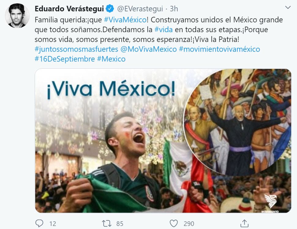 Este 16 de septiembre Verástegui compartió un mensaje respecto al Día de la Independencia.
<br>