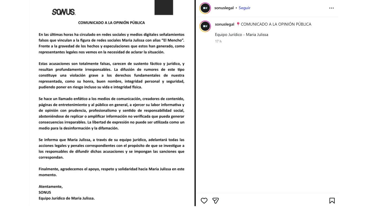 Equipo legal de María Julissa advierte acciones legales.