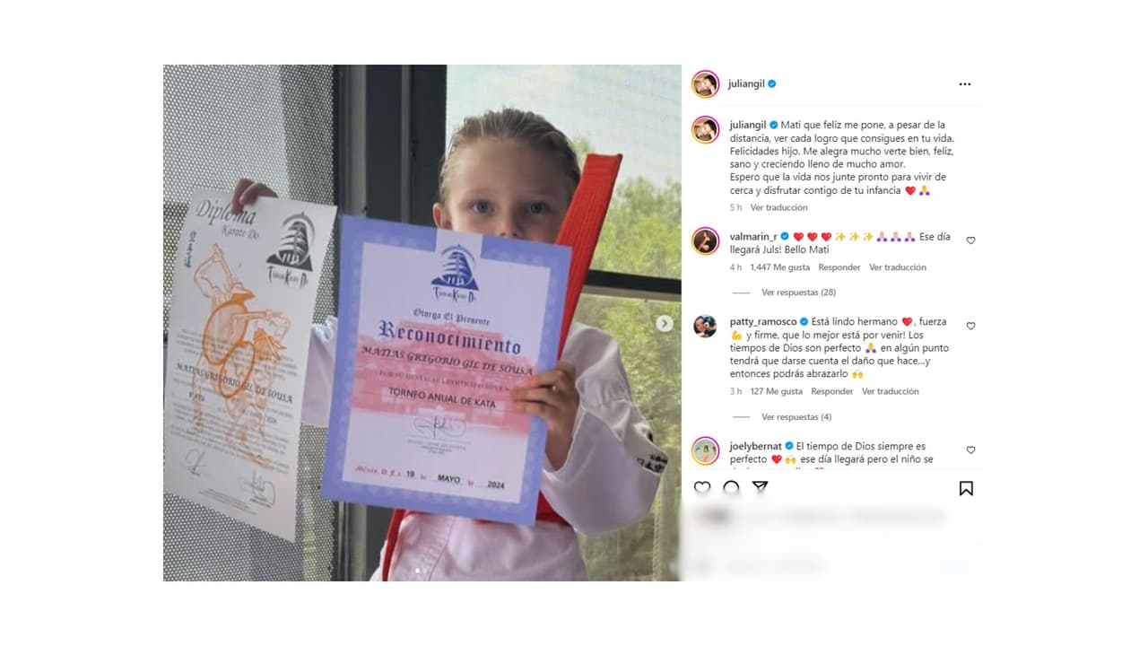 Julián Gil celebra logro de su hijo en Karate Do: Matías cambió de cinta amarilla a naranja.