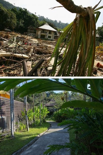La magnitud de las destrucción y la reconstrucción es evidente en la Wannaburi Resort, en la ciudad de Khao Lak, Tailandia.