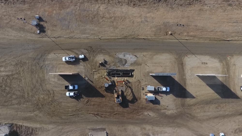 Vista aérea durante la construcción de los prototipos.