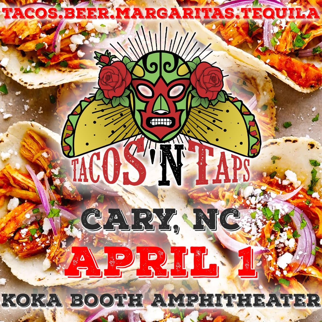<b><a href="https://cary.tacosntaps.com/">Tacos 'N Taps en Cary (1 de abril)</a></b>. Este festival de cerveza y tequila de todo lo que puedas probar te lleva al sur de la frontera para divertirte con la comida: tacos, margaritas, más de 80 cervezas, bandas de mariachis y otra música en vivo, piñatas, concursos y otras sorpresas.
<br>
<br>
<b><a href="https://goo.gl/maps/g1SRhWMxfgzZ8w768">Cómo llegar</a></b>