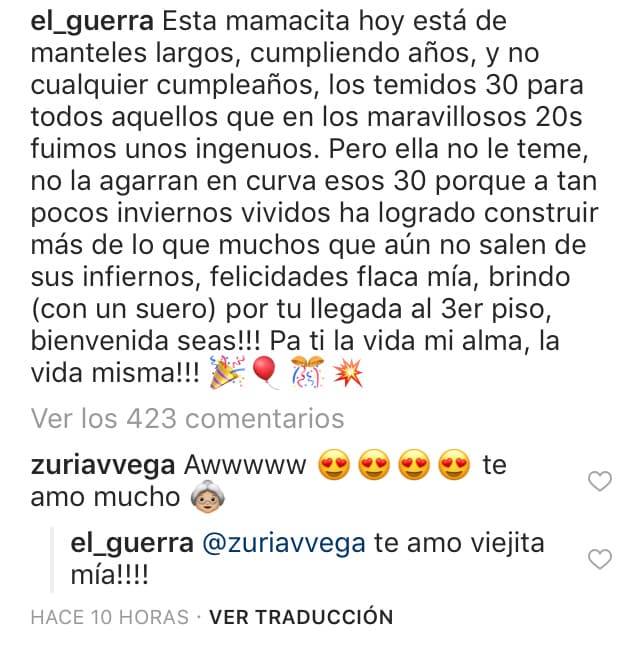 Alberto Guerra le dejó este mensaje en Instagram desde muy temprano y Zuria no tardó en contestar a esta demostración de amor.