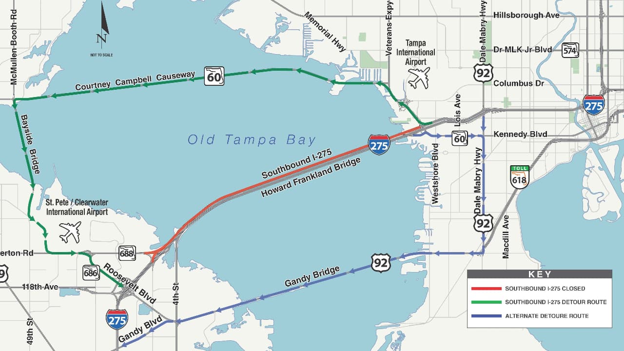 Esta noche cerrarán el puente Howard Frankland de la I-275 con dirección al sur