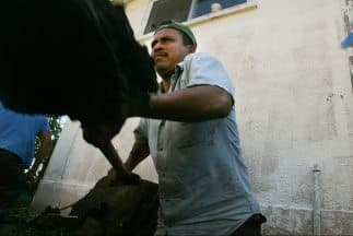 Hermenegildo Sánchez, an undocumented immigrant, at work rebuilding New Orleans in the spring of 2006.