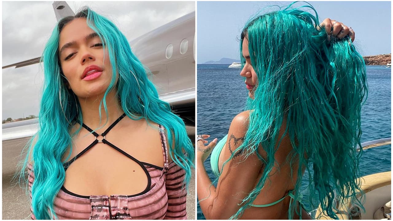 Karol G cambió su pelo azul por un candente rojo y luce espectacular