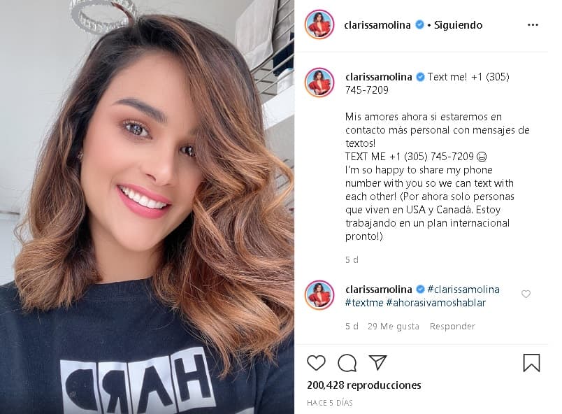 Estar en contacto con sus fans le levanta el ánimo, por lo que a través de las plataformas digitales les compartió su número de teléfono y ahora sus seguidores tienen un trato personalizado.