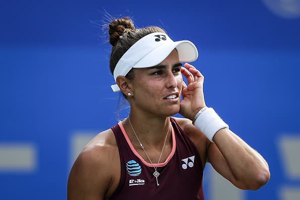 Mónica Puig reacciona al resultado del partido.
<br>