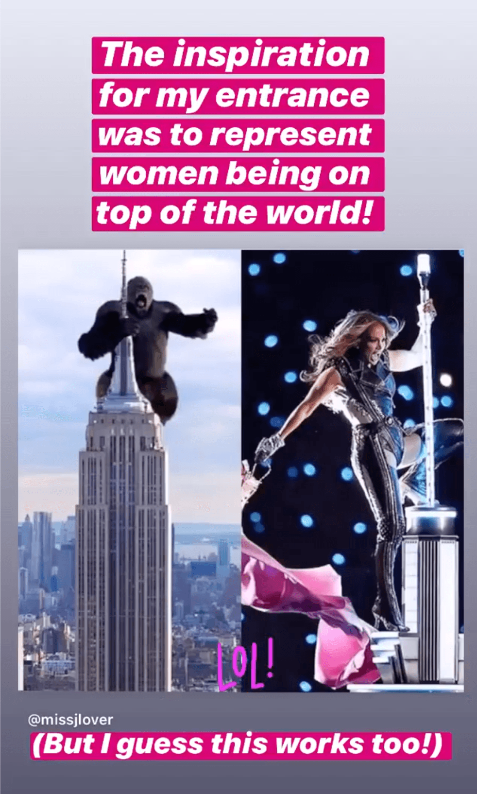 "Quería representar 
<b>la mujer que está en la cima del mundo</b>", comentó Jennifer López al toparse con esta ilustración, que al final, aceptó funcionaba también para comunicar su mensaje.