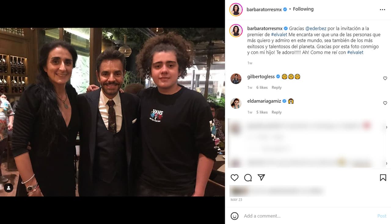 Bárbara Torres, su hijo y Eugenio Derbez en la premier en México de la cinta 'The Valet'.
