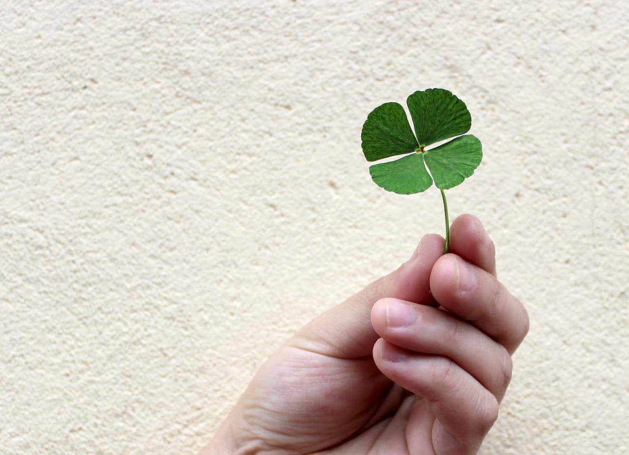 <b>Trébol de cuatro hojas</b>
<br>La leyenda de encontrar un trébol de cuatro hojas proviene del año 200 a.C y era considerado un símbolo sagrado para los druidas de las Islas Británicas, que pensaban que con él se podía ver a los demonios. También se cree que cuando Eva fue expulsada del Paraíso se llevó un trébol de cuatro hojas; por eso, desde entonces, se cree que da suerte.