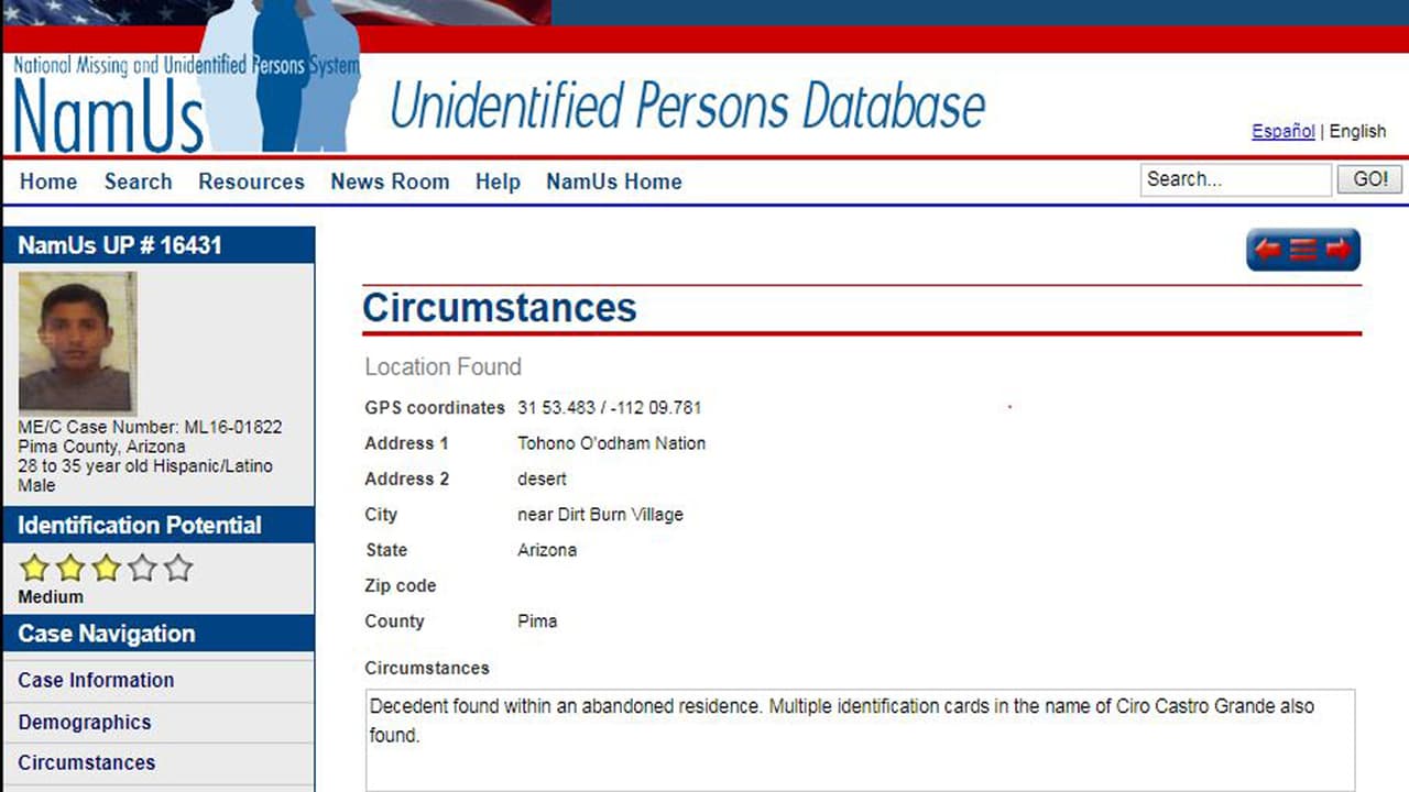 Cuerpo encontrado no identificado