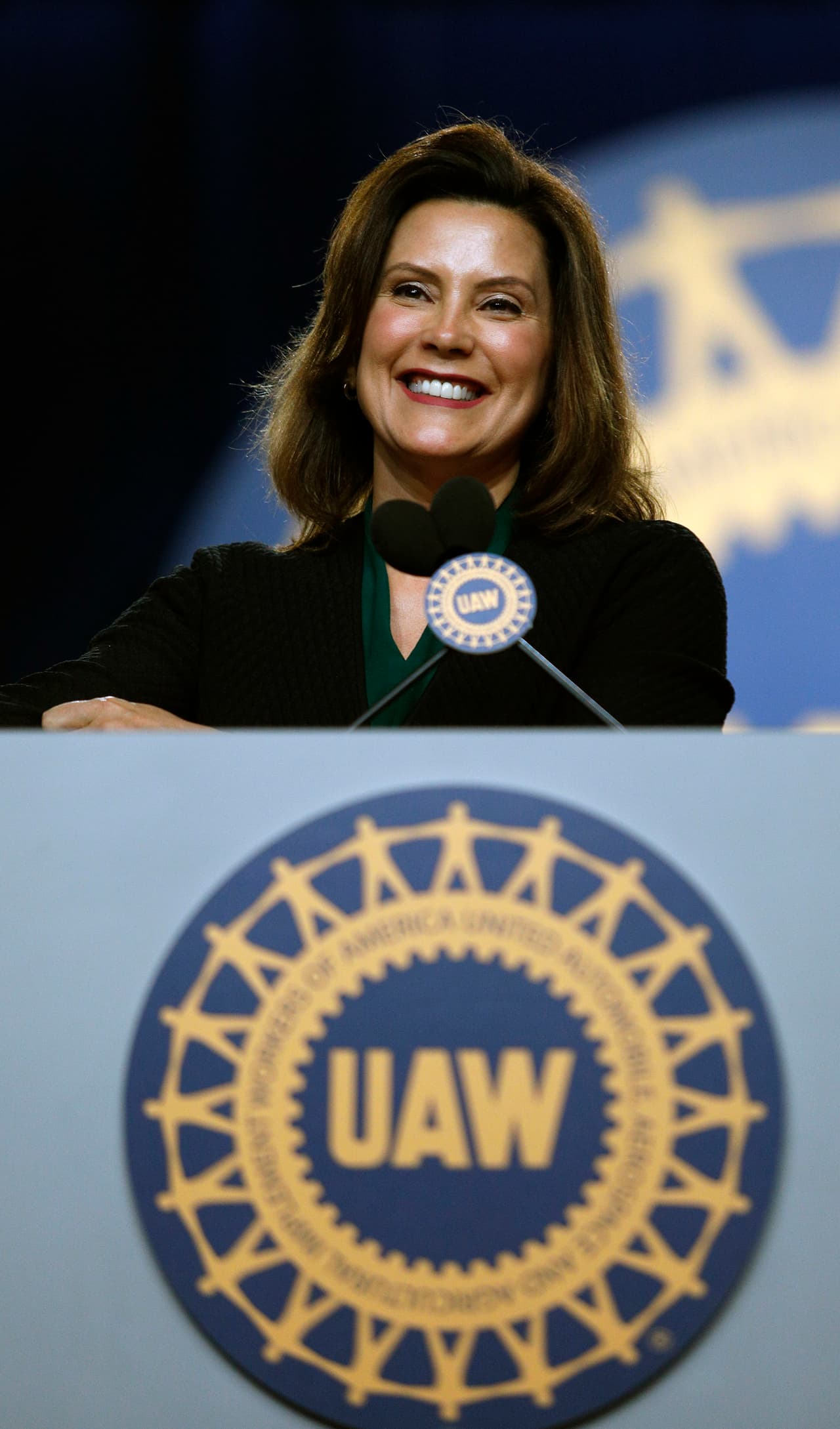 DETROIT, MI-JUNE 14: Michigan Democrat Gubernatorial candidate Gretchen Whitmer addresses the 37th United Auto Workers Constitutional Convention June14, 2018 at Cobo Center in Detroit, Michigan (Photo by Bill Pugliano/Getty Images)