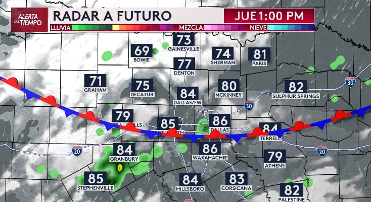 <b>El riesgo implica la posibilidad de granizo de gran tamaño, fuertes ráfagas de viento y tormentas. </b>Hacia la 1 de la tarde, se espera que el sistema provoque lluvias de ligeras a moderadas en la ciudad de Dallas.