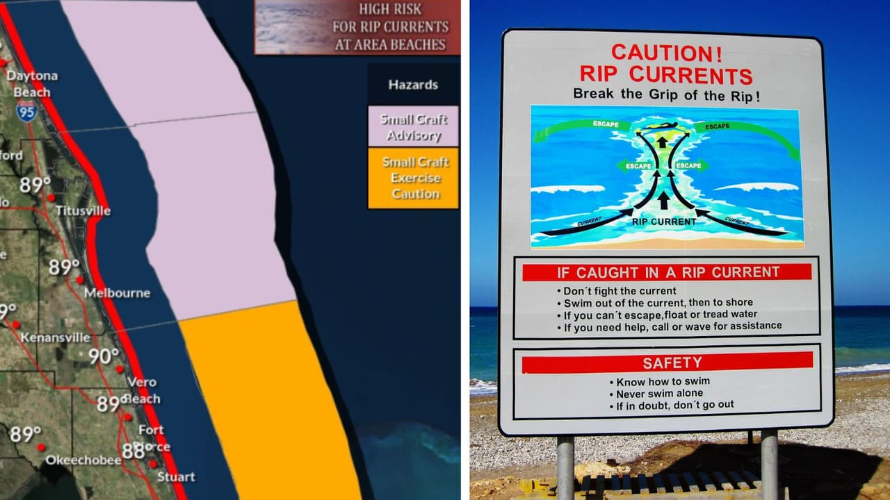 Advierten alto riesgo de corrientes de resaca en playas de la costa este de Florida Central
