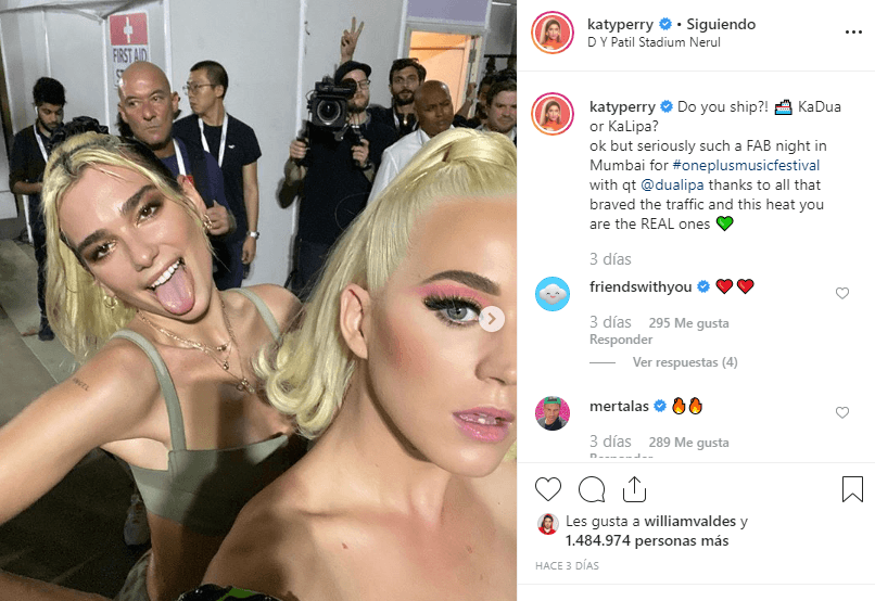 La imagen original es un selfie que publicó Katy Perry en su perfil de Instagram el pasado 16 de noviembre.