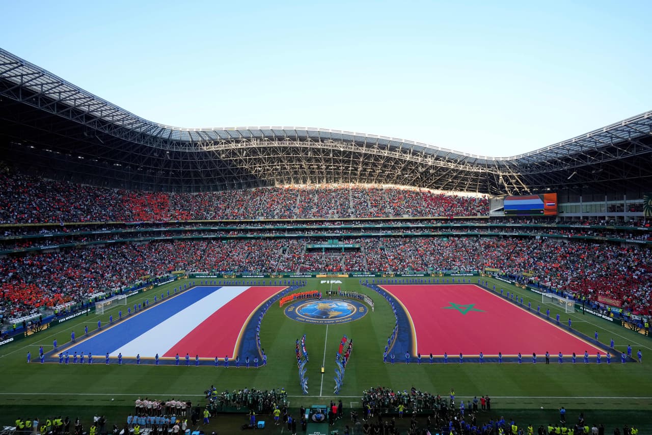Vista general durante la ceremonia previa al partido de dieciseisavos de final de la Copa del Mundo de fútbol entre Países Bajos y Marruecos en Guadalupe, cerca de Monterrey, México, el lunes 29 de junio de 2026.