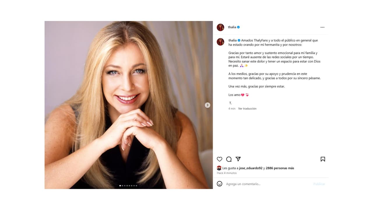 Thalía se ausentará de las redes por un tiempo.