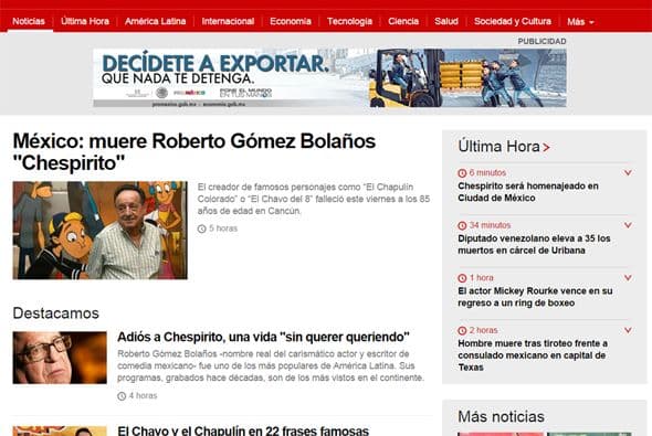 El portal británico BBC Mundo también mostró varios artículos sobre el comediante.