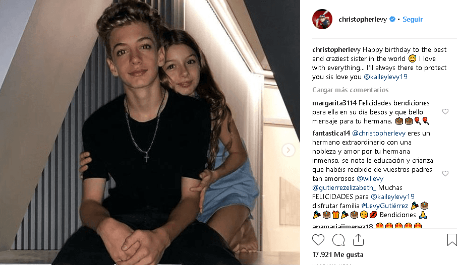 El segundo en felicitarla fue su hermano mayor, 
<b><a href="https://www.univision.com/entretenimiento/celebridades/el-hijo-de-william-levy-tiene-el-mismo-rostro-y-hasta-los-mismos-musculos-que-su-papa-asi-ha-crecido-fotos" target="_blank">Chistopher Levy</a>,</b> quien en su cuenta de Instagram publicó esta tierna foto con Kailey.