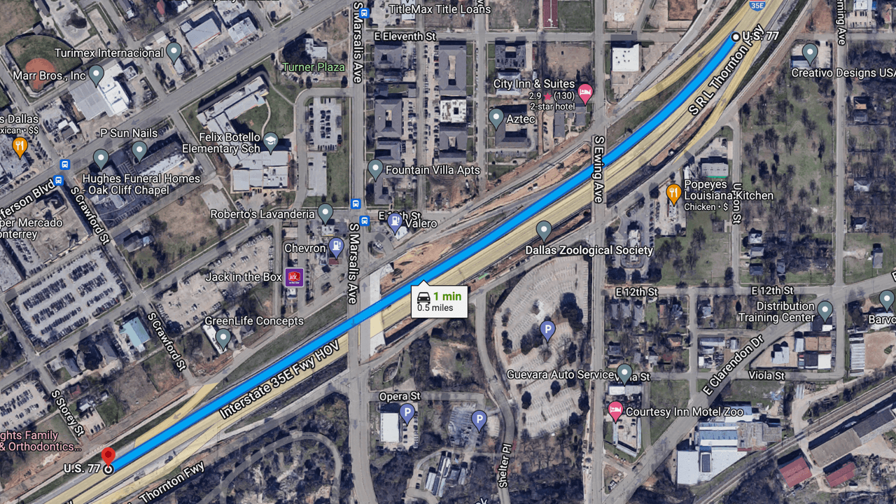 Este es el tramo que el Departamento de Transporte de Texas anunció que cerrará.