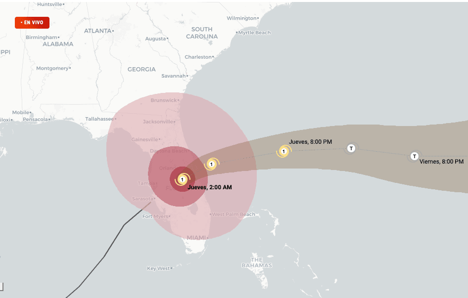 Mapa de la trayectoria del huracán Milton.