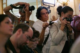 El periodista independiente Reinaldo Escobar, editor de 14ymedio.com, durante una conferencia de prensa en La Habana.