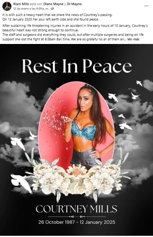 Courtney Mills murió tras sufrir "un accidente", informó su hermana, Kiani Mills.