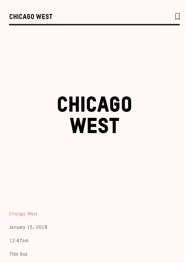 Con esta imagen, Kim Kardashian y su esposo, el rapero Kanye West, anunciaron oficialmente el nacimiento de Chicago. La pequeña fue gestada en un vientre de alquiler y pesó 7 libras y 6 onzas (3.3 kilogramos).
