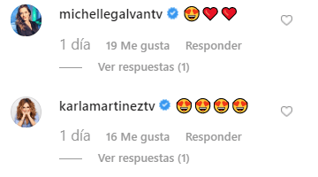 Las presentadoras de Primer Impacto y Despierta América, Michelle Galván y Karla Martínez, respectivamente, se expresaron con emojis de corazón ante la felicidad de su compañera.