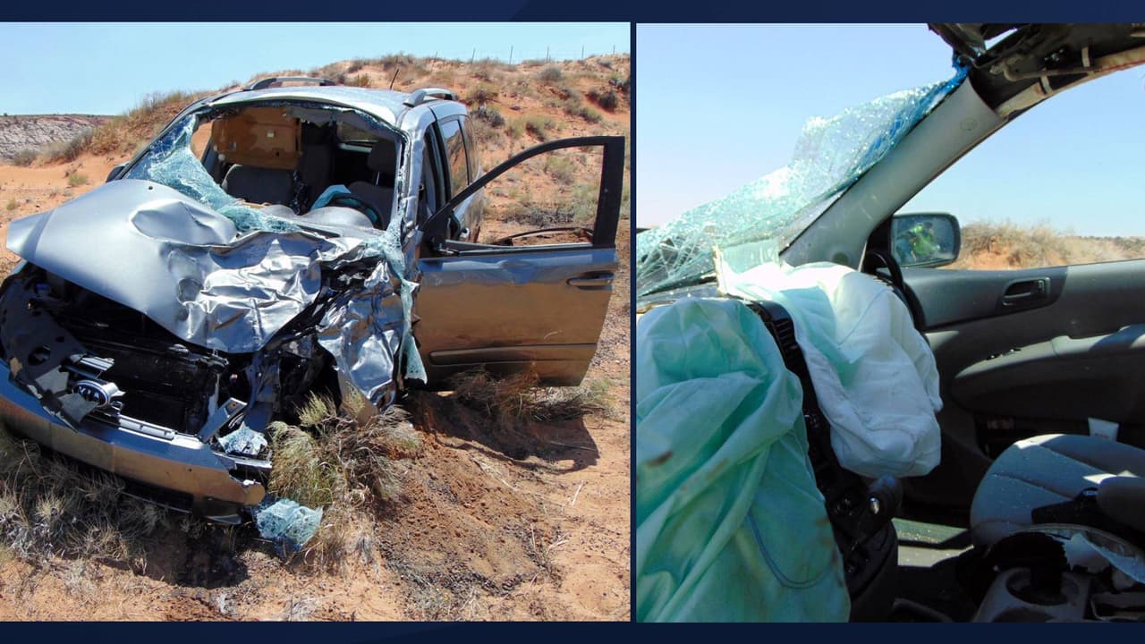 Un tanque de agua de plástico de 250 galones alojado en una jaula de aluminio se cayó de la parte trasera de una camioneta en Page, Arizona el miércoles 4 de agosto. “
<b>El tanque y la jaula golpearon inmediatamente el lado del conductor delantero y el parabrisas</b> de una furgoneta en dirección norte,
<b>hiriendo tanto al conductor como al pasajero</b>. Increíblemente, sus heridas no pusieron en peligro su vida”,
<a href="https://www.facebook.com/Ariz.DPS/posts/4285121678222003" target="_blank">publicó el Depto. de Seguridad Pública de Arizona. </a>
<br>