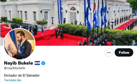 ‘Dictador de El Salvador’: la nueva biografía de Bukele en su cuenta de Twitter