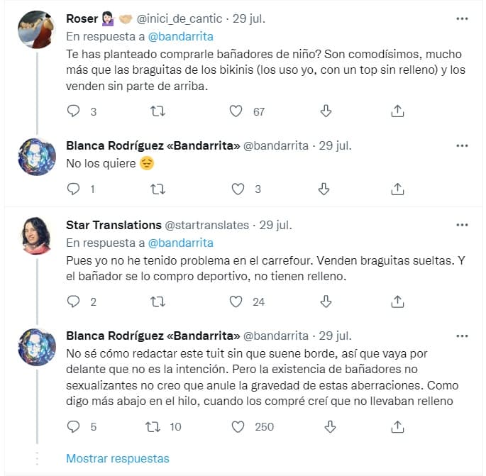 Recciones que recibió por su reflexión sobre el relleno en los trajes para niñas