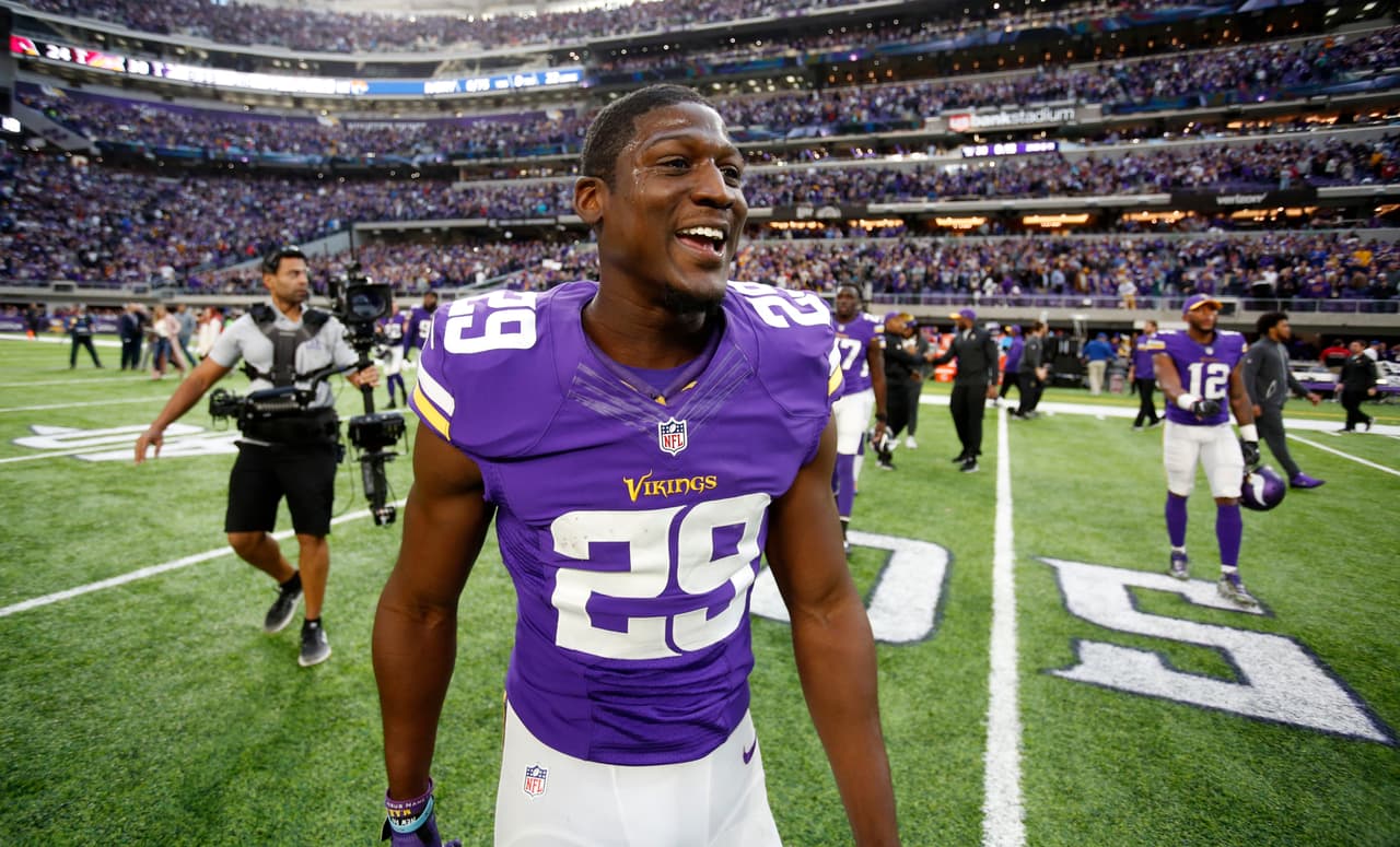 Minnesota Vikings cornerback Xavier Rhodes walks off the field after an NFL football game against the Arizona Cardinals Sunday, Nov. 20, 2016, in Minneapolis. The Vikings won 30-24. (AP Photo/Andy Clayton-King)