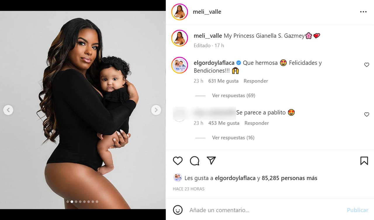 En la publicación de Melissa Vallecilla con las fotos de su hija, varios de sus seguidores hicieron el comentario de que la bebé tiene un parecido con el primogénito del cantante.