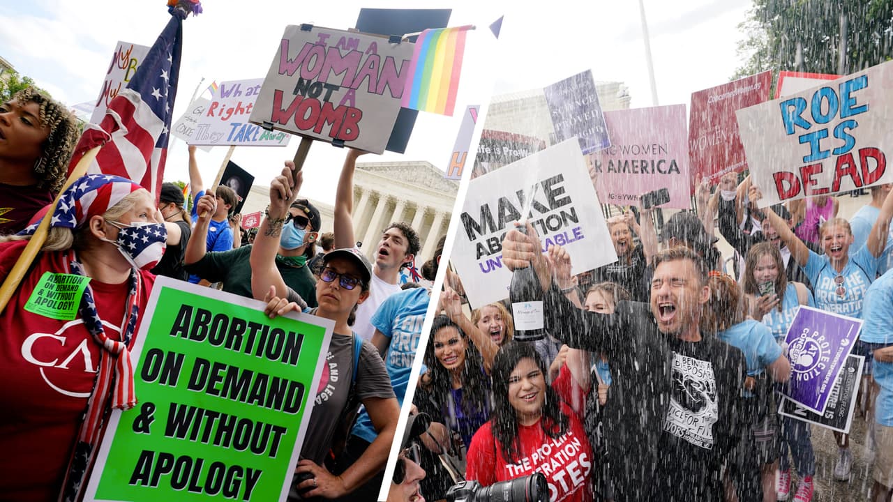 Cientos de personas a favor y en contra del aborto se reunieron afuera de la Corte Suprema desde antes de la resolución del caso Roe vs. Wade.