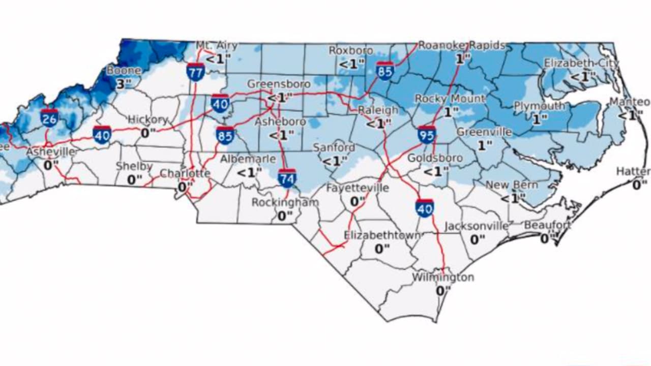 Sectores al centro y norte de 
<a href="https://www.univision.com/temas/north-carolina">Carolina del Norte</a> verán mayores acumulados de nieve de lo esperado, de acuerdo al último pronóstico.