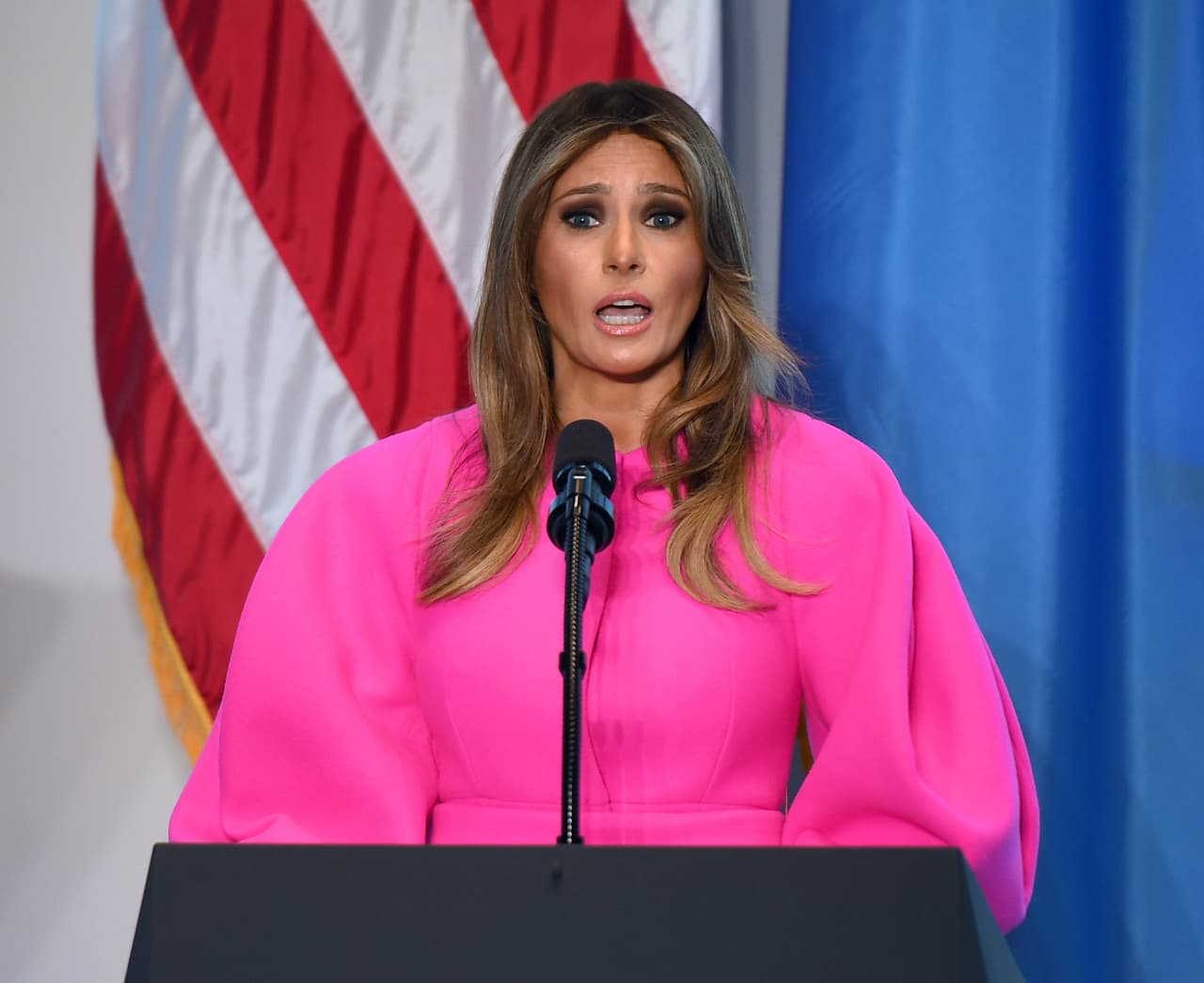 La primera dama Melania Trump durante su discurso en Naciones Unidas contra el 'bullying'