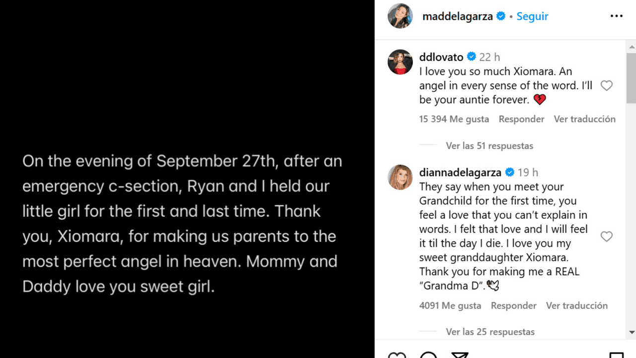 Con este mensaje Madison De La Garza, la hermana menor de Demi Lovato, dio a conocer que su bebé murió tras nacer.