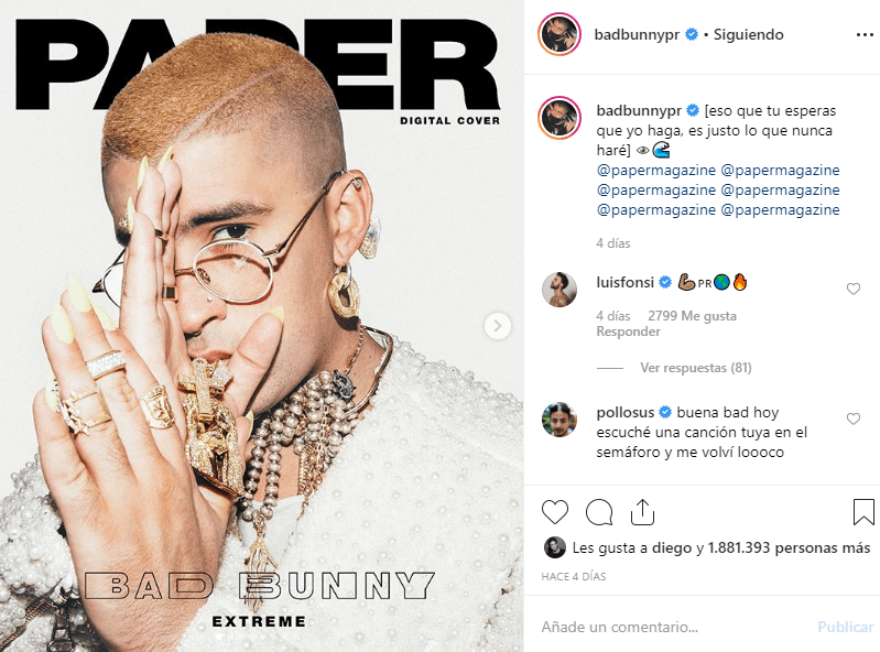El 8 de junio Bad Bunny mostró en sus redes sociales su portada en la revista Paper, en la que es notoria la presencia del 'nail art'.