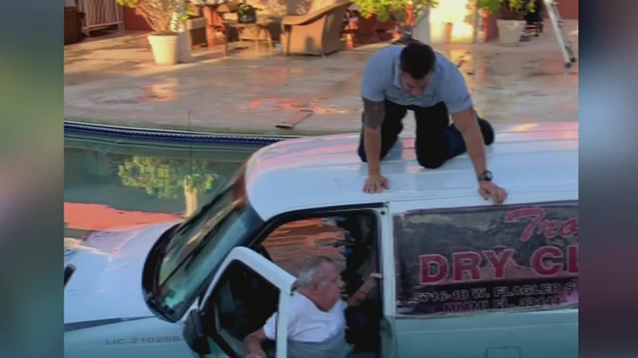 “Estoy hecho leña”: un anciano se enredó manejando su carro y terminó dentro de una piscina 