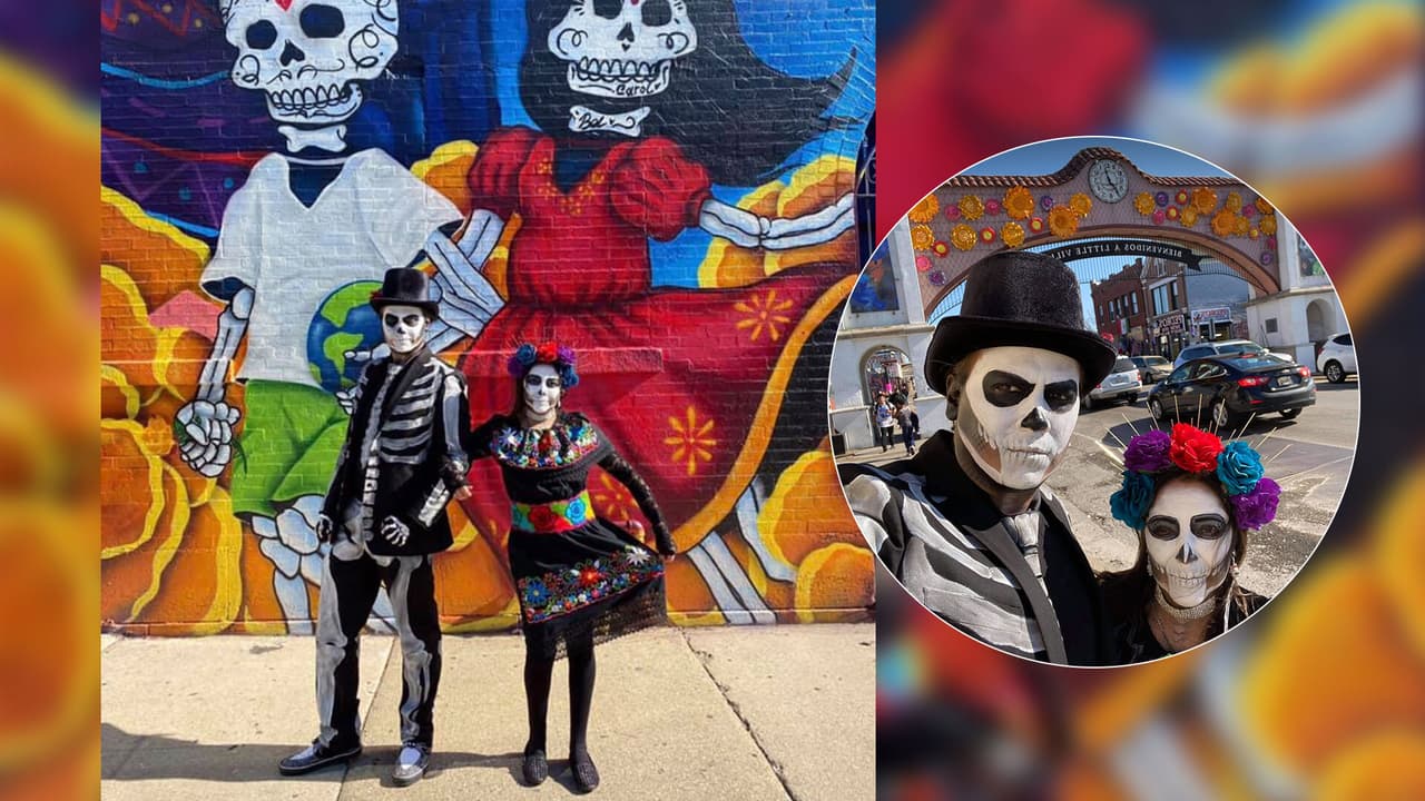 La historia detrás de la foto viral de unos catrines en el mural del Día de los Muertos en La Villita