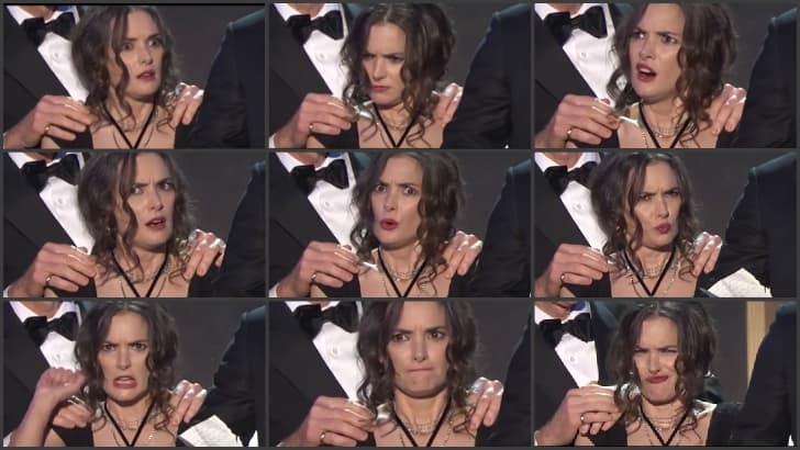 Muchas caras, una Winona Ryder reaccionando al discurso de victoria de la serie en la cual ella participa, "Stranger Things".