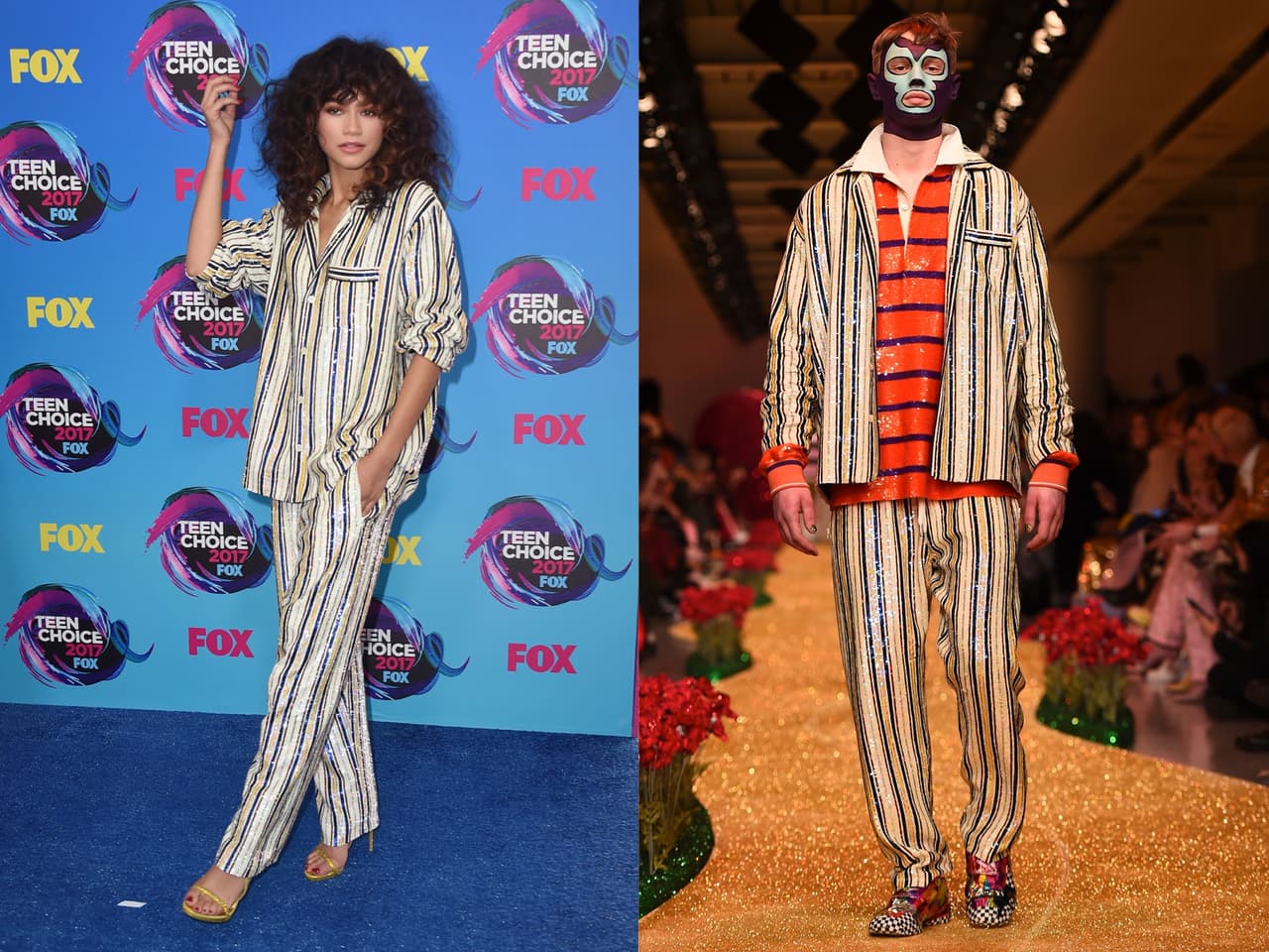 Y aunque podría parecer cualquier pijama, luego se supo que la pieza es de la firma londinense Ashish y se presentó como parte de la colección masculina-otoño 2017.