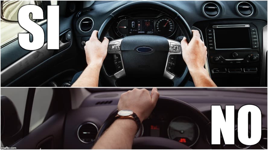 <h3 class="cms-h3-H3">Manos en 9 y 3.</h3>
<br>
<br>Imagina que tu volante es el dial de un reloj. 
<b>Tu mano izquierda debe estar en la posición 9 mientras que la derecha debe estar en la posición 3</b>. Trata de separar las manos del volante lo menos posible, aunque en el caso de curvas pronunciadas haga falta hacerlo. Alguno de ustedes habrá escuchado que en los instructores de manejo en pistas recomiendan nunca separar las manos del volante, pero recuerden que estamos hablando de velocidades legales y prudentes y de manejo en vías públicas.