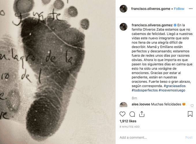 El esposo de la integrante de OV7 se encargó de compartir la noticia en las redes sociales con esta imagen.