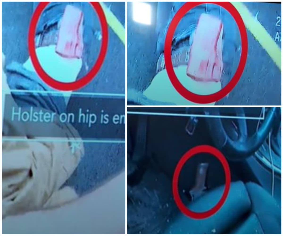 Cuando sacan del automóvil a Allan, de un lado tiene la funda que muestran está vacía y la pistola delante del asiento del piloto.